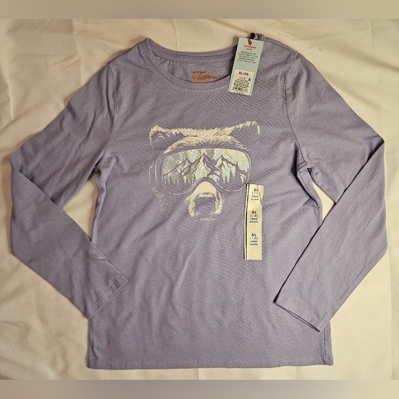 NWT Cat & Jack Girls Purple Ski Bear Long Sleeve Crewneck Shirt Size XL 14 - Picture 1 of 8